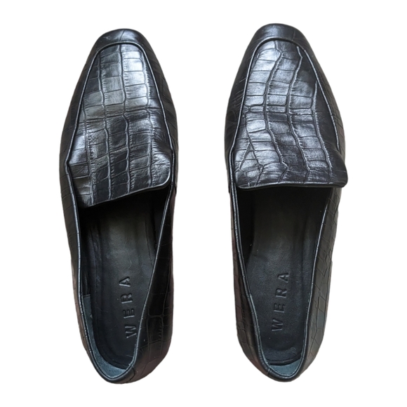 WERA Scandinavian Crocodile Embossed Black Leather Loafer Flats - 38 / 8 - Picture 5 of 10